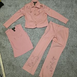 Christine Philippe Womens Pink Embroidered Jacket & Pants Set Size 4 Cotton